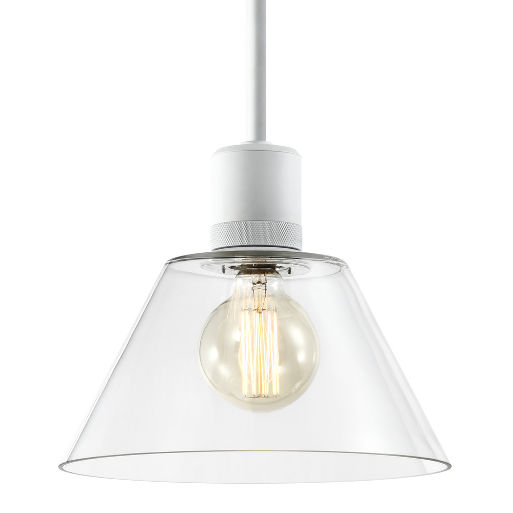 12&#34; E26 Clear Cone Glass Pendant Light and Matte White Metal Finish