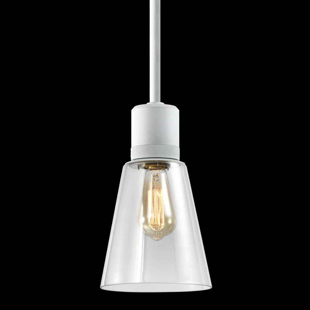 7&#34; E26 Clear Bell Glass Pendant Light, Matte White Metal Finish