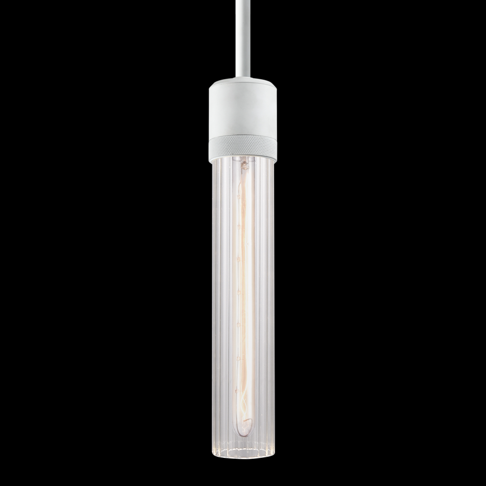 3&#34; E26 Cylindrical Pendant Light, 12&#34; Fluted Glass and Matte White Finish