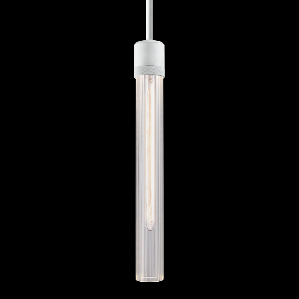 3&#34; E26 Cylindrical Pendant Light, 18&#34; Fluted Glass and Matte White Finish