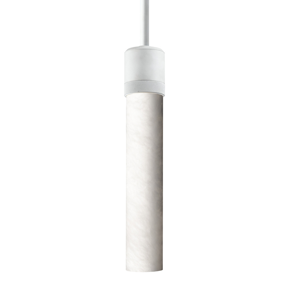 3&#34; E26 Cylindrical Pendant Light, 12&#34; Spanish Alabaster and Matte White Finish