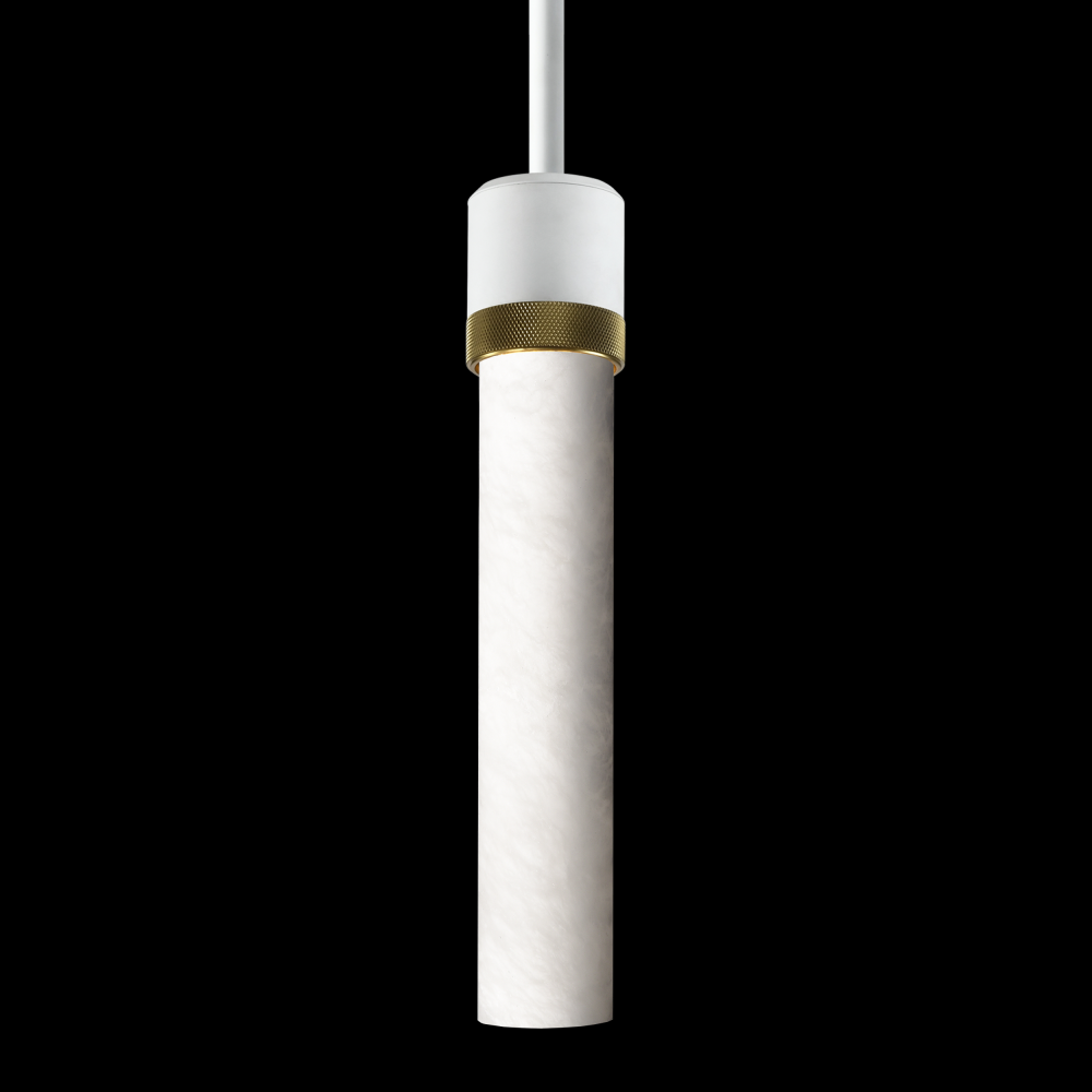 3&#34; E26 Cylindrical Pendant Light, 12&#34; Spanish Alabaster and Matte White with Brass Finish