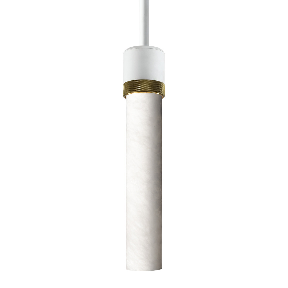 3&#34; E26 Cylindrical Pendant Light, 12&#34; Spanish Alabaster and Matte White with Brass Finish