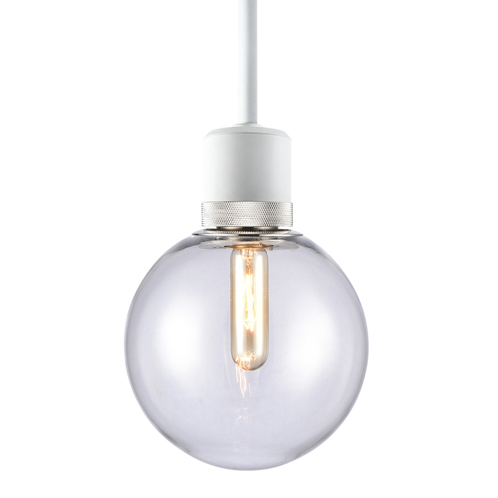 8&#34; E26 Clear Globe Glass Pendant Light and Matte White with Nickel Metal Finish