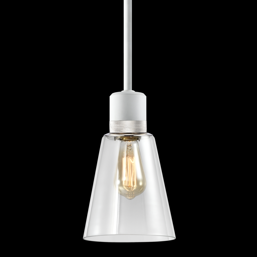 7&#34; E26 Clear Bell Glass Pendant Light, Matte White with Nickel Metal Finish