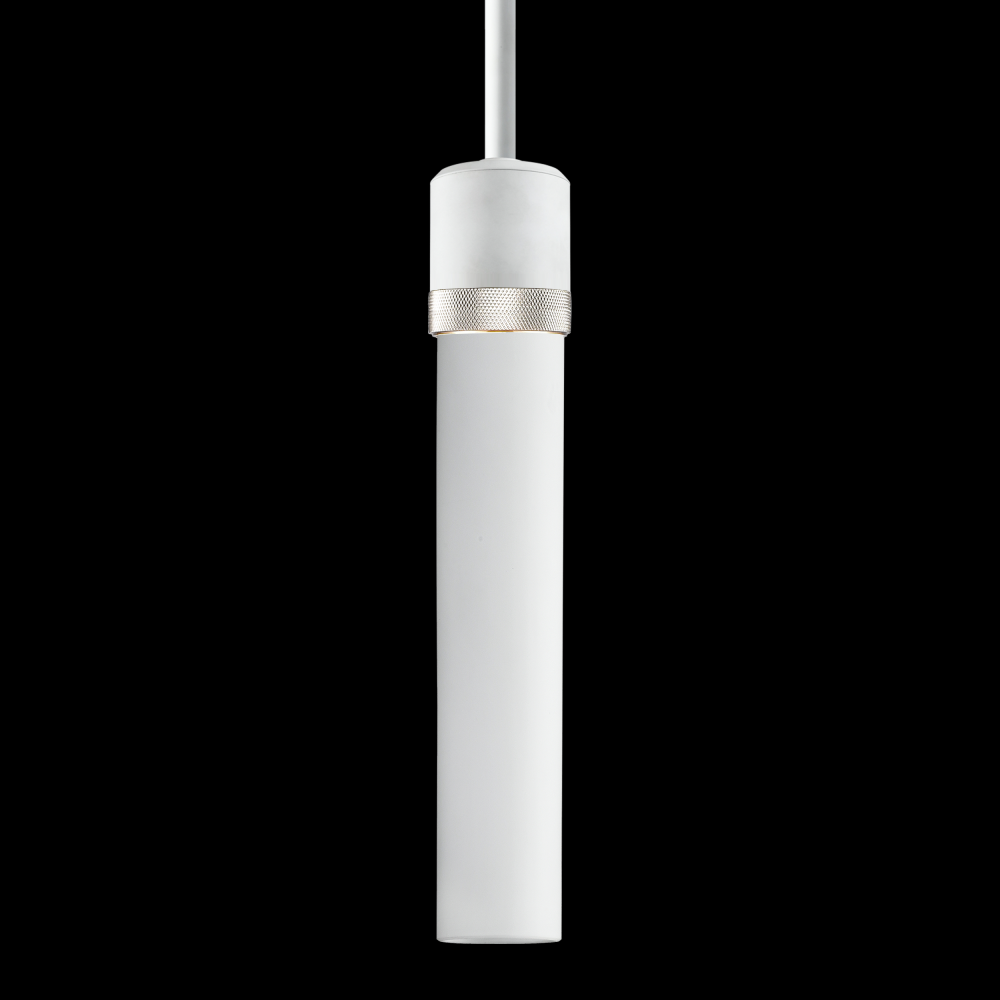 3&#34; E26 Cylindrical Pendant Light, 12&#34; Frosted Glass and Matte White with Nickel Finish
