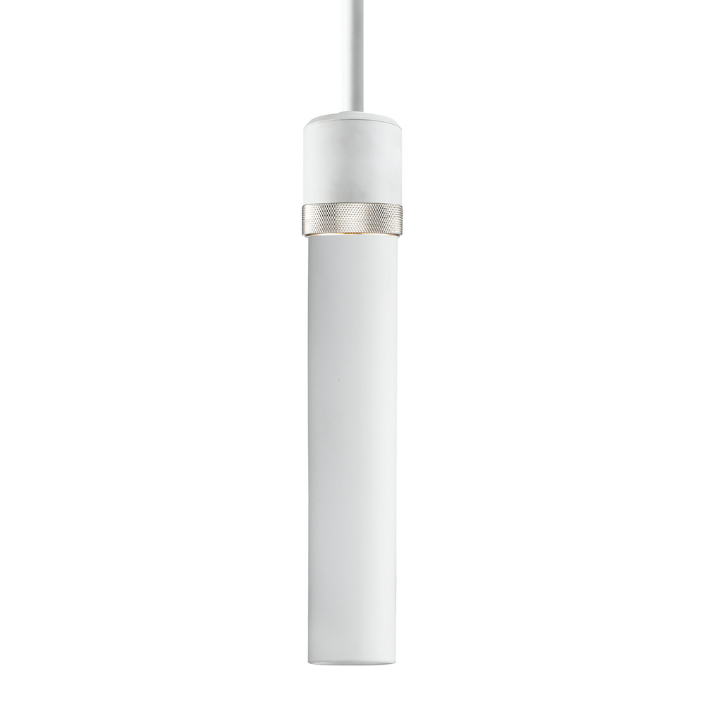 3&#34; E26 Cylindrical Pendant Light, 12&#34; Frosted Glass and Matte White with Nickel Finish