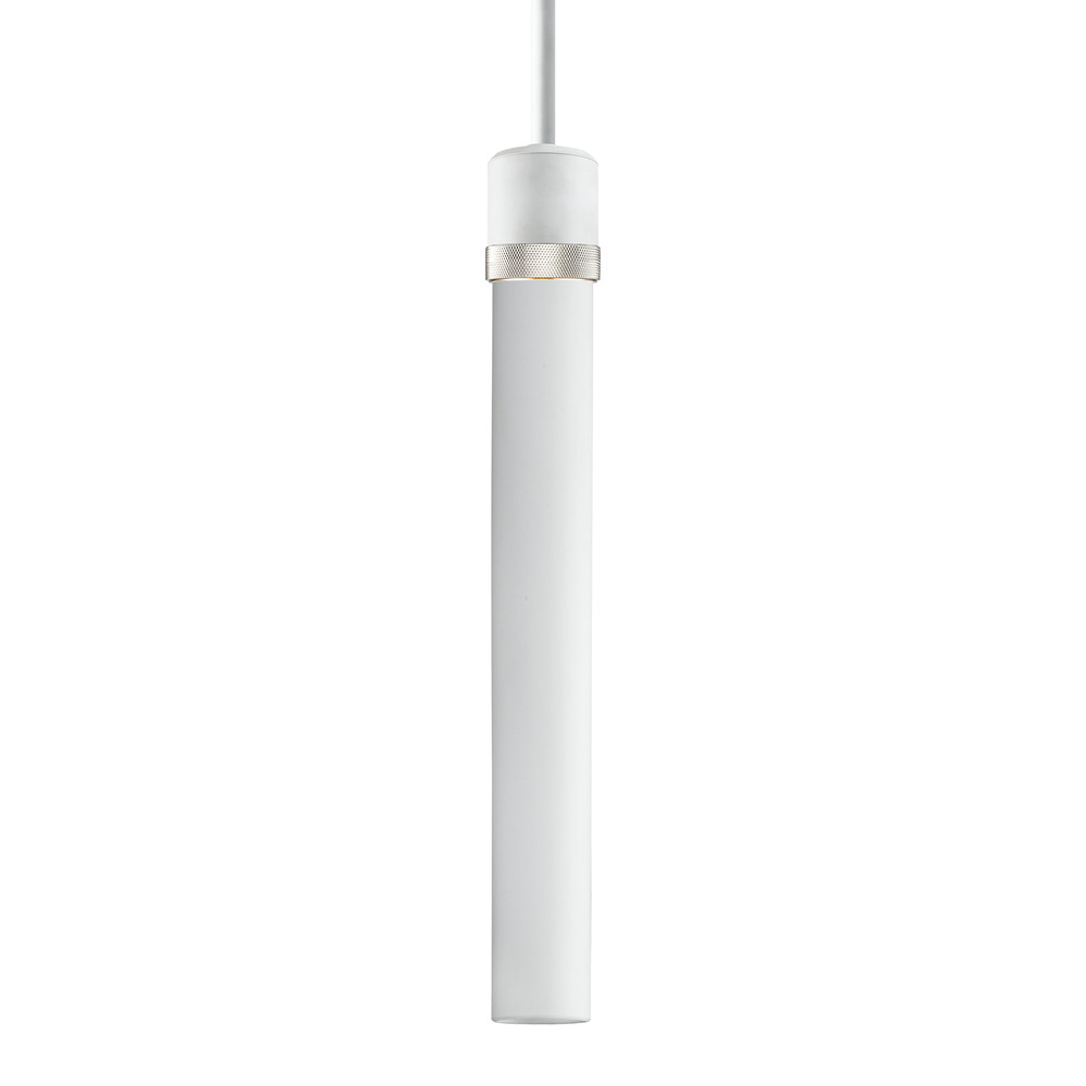 3&#34; E26 Cylindrical Pendant Light, 18&#34; Frosted Glass and Matte White with Nickel Finish