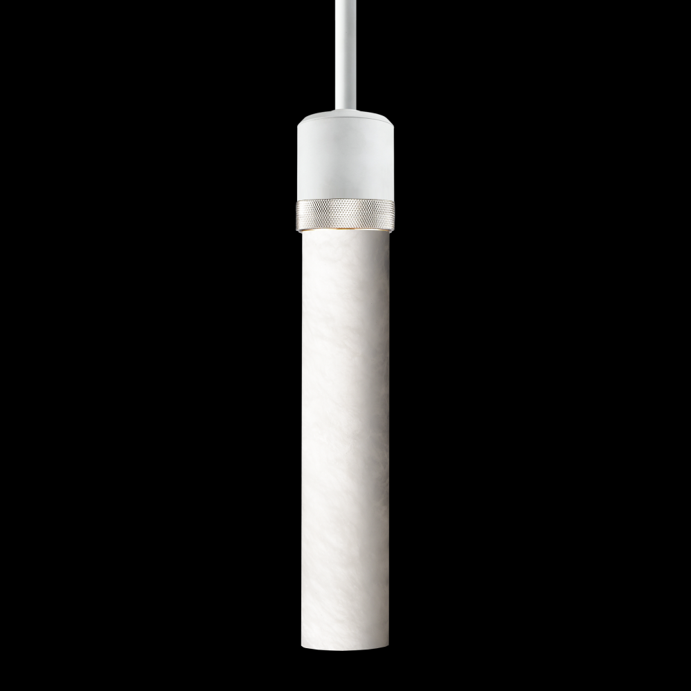 3&#34; E26 Cylindrical Pendant Light, 12&#34; Spanish Alabaster and Matte White with Nickel Finish