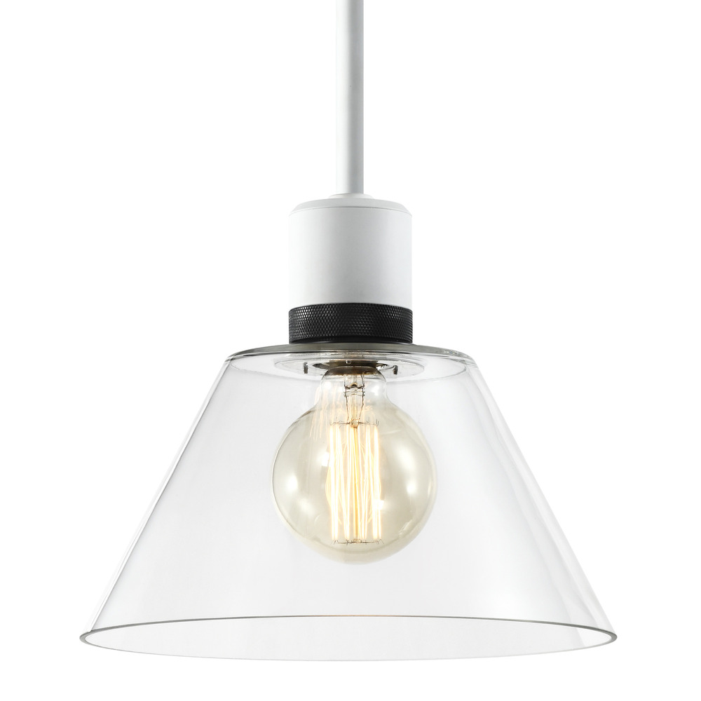 12&#34; E26 Clear Cone Glass Pendant Light and Matte White with Black Metal Finish