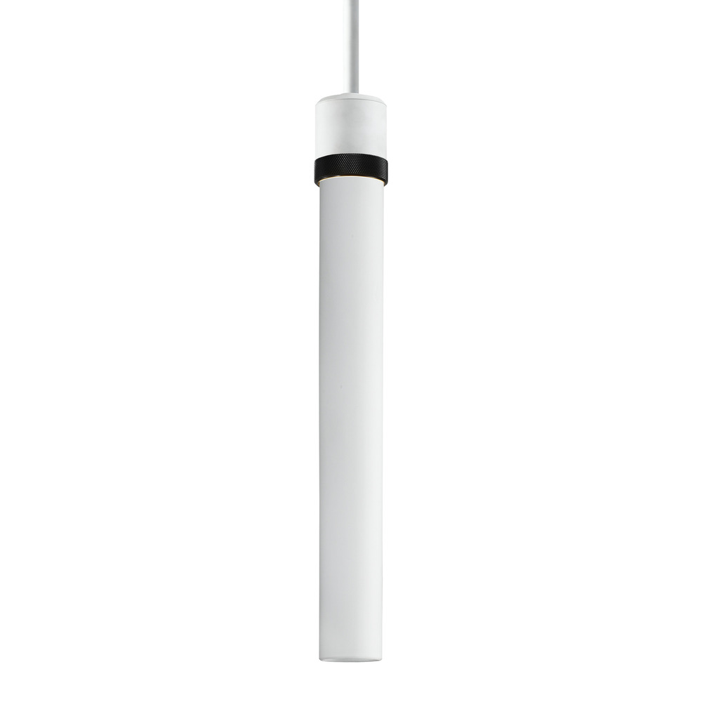 3&#34; E26 Cylindrical Pendant Light, 18&#34; Frosted Glass and Matte White with Black Finish