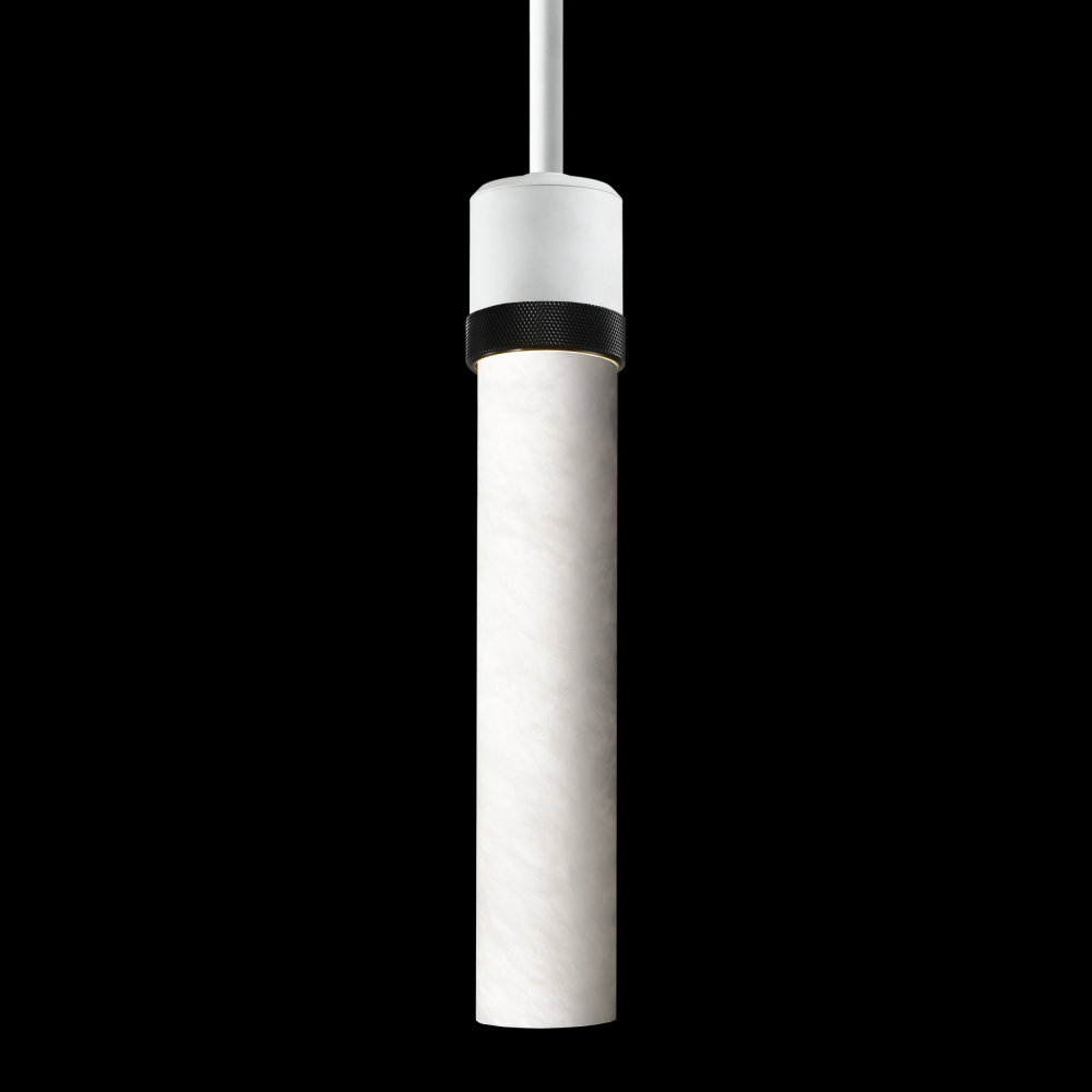 3&#34; E26 Cylindrical Pendant Light, 12&#34; Spanish Alabaster and Matte White with Black Finish