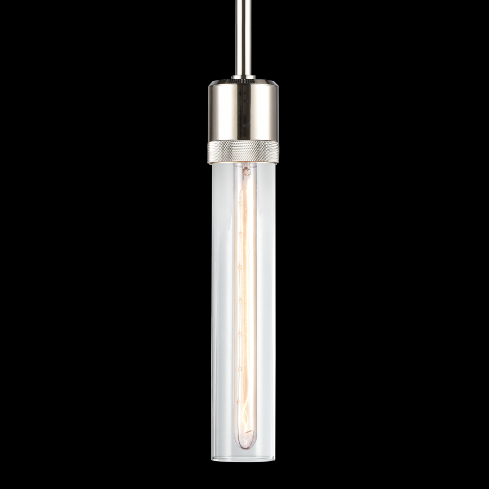 3&#34; E26 Cylindrical Pendant Light, 12&#34; Clear Glass and Polished Nickel Finish