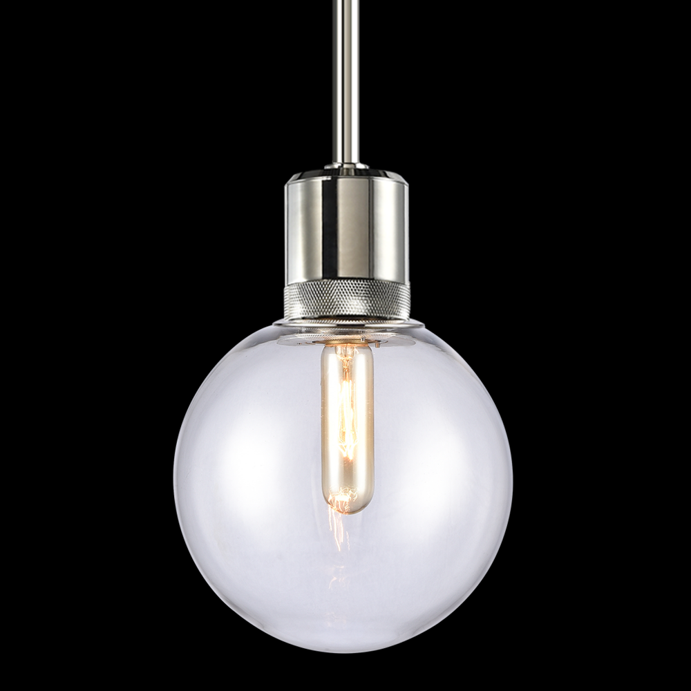 8&#34; E26 Clear Globe Glass Pendant Light and Polished Nickel Metal Finish