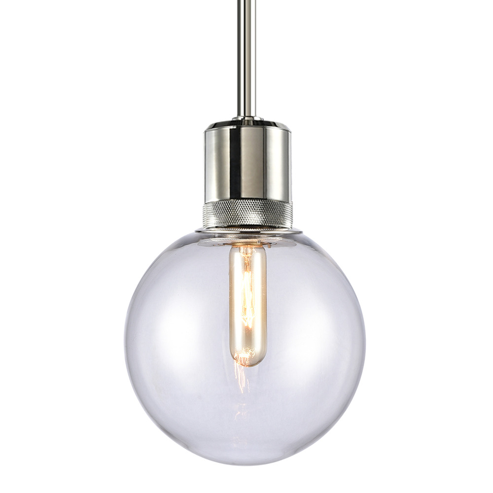 8&#34; E26 Clear Globe Glass Pendant Light and Polished Nickel Metal Finish