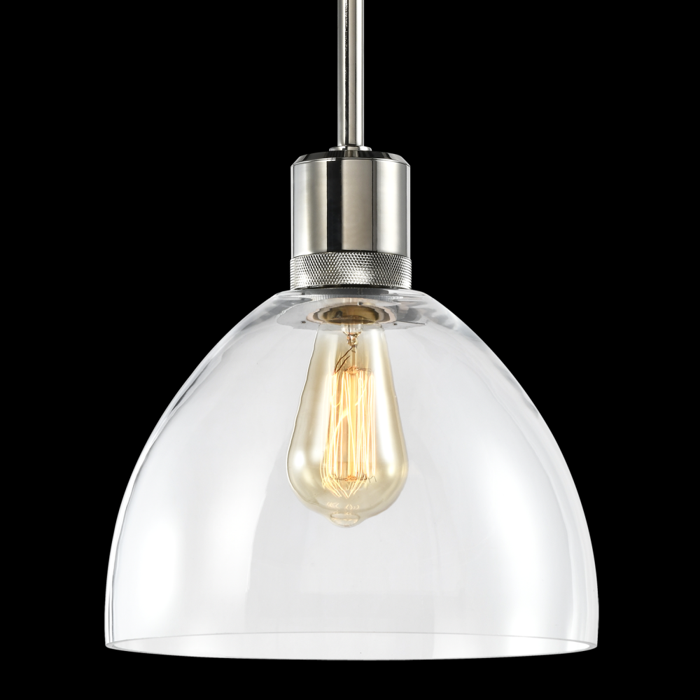 10&#34; E26 Clear Dome Glass Pendant Light and Polished Nickel Metal Finish