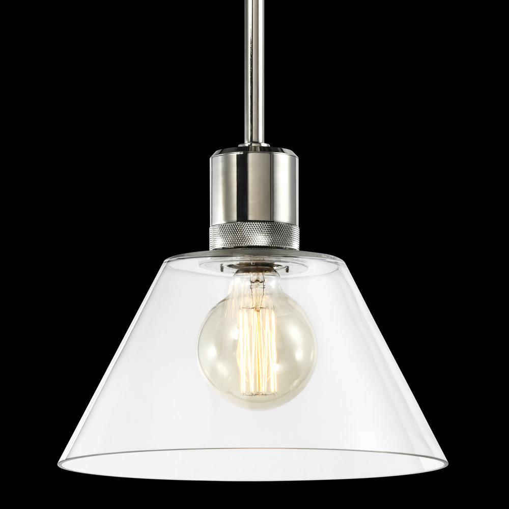 12&#34; E26 Clear Cone Glass Pendant Light and Polished Nickel Metal Finish