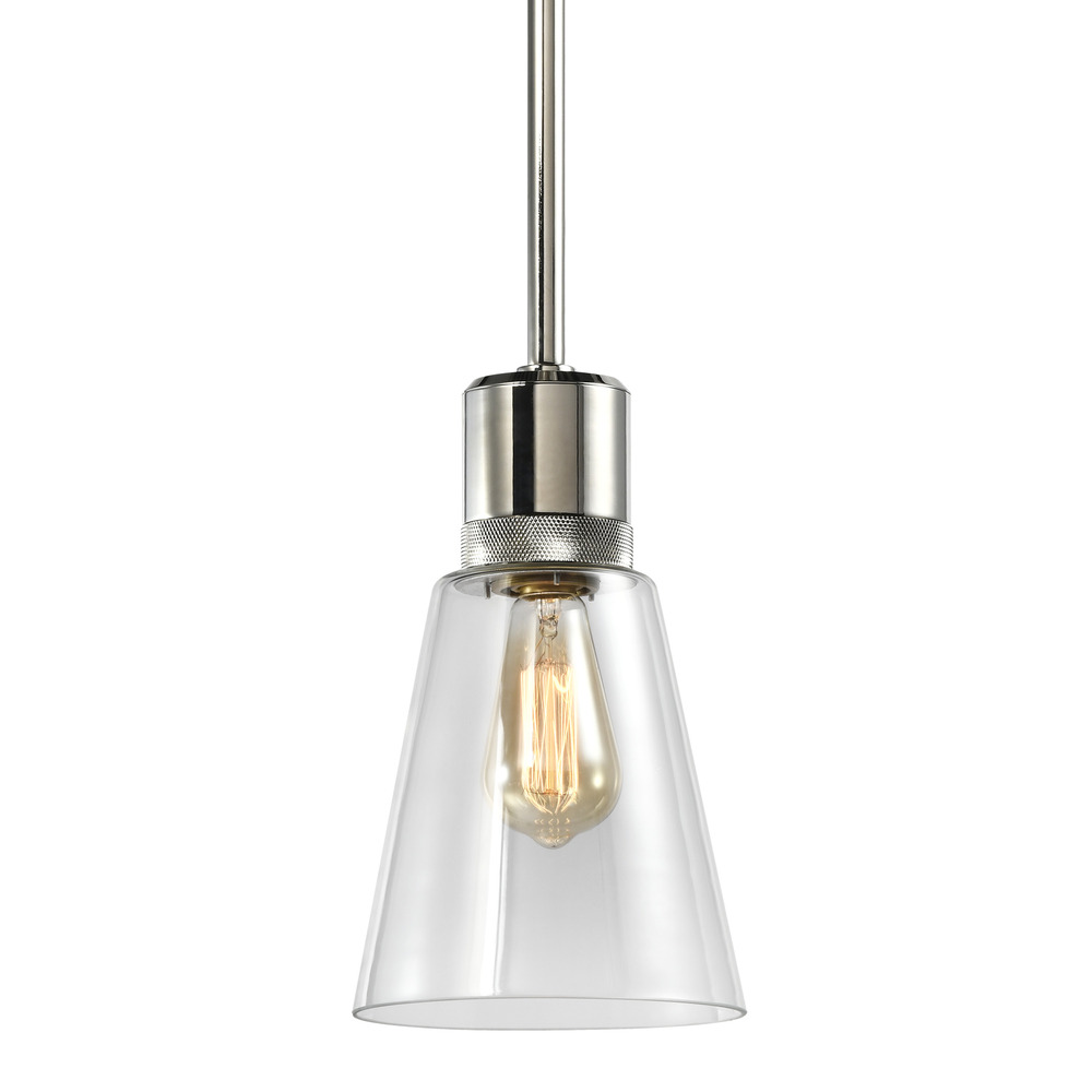 7&#34; E26 Clear Bell Glass Pendant Light, Polished Nickel Metal Finish