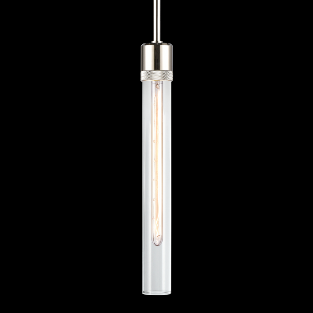 3&#34; E26 Cylindrical Pendant Light, 18&#34; Clear Glass and Polished Nickel Finish