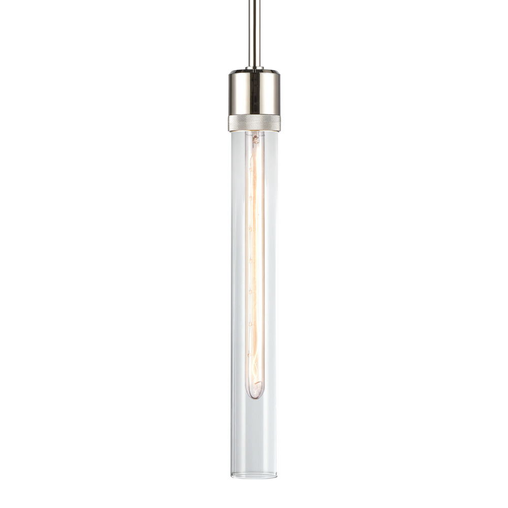 3&#34; E26 Cylindrical Pendant Light, 18&#34; Clear Glass and Polished Nickel Finish