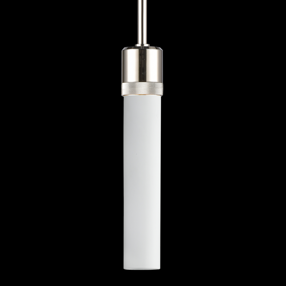 3&#34; E26 Cylindrical Pendant Light, 12&#34; Frosted Glass and Polished Nickel Finish