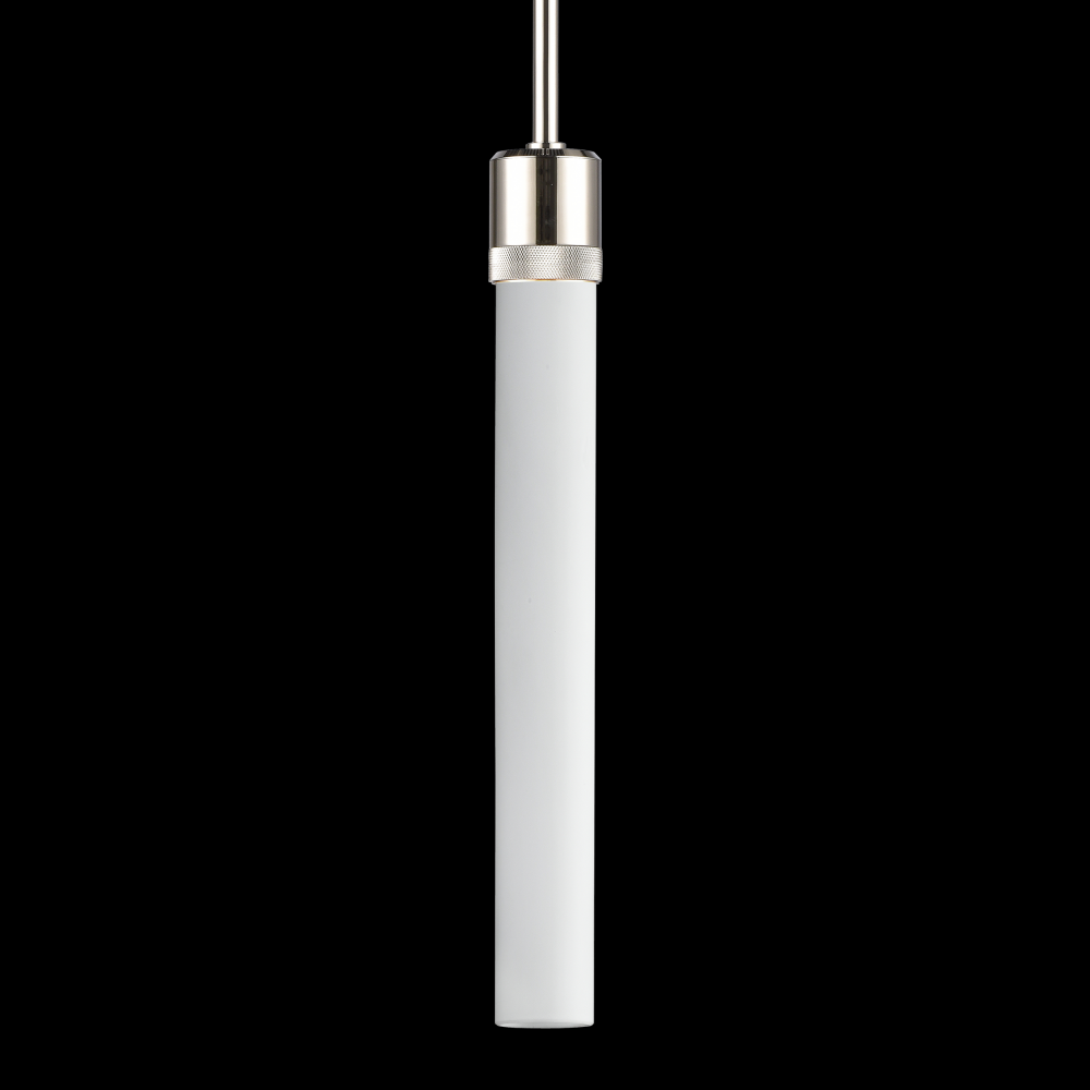 3&#34; E26 Cylindrical Pendant Light, 18&#34; Frosted Glass and Polished Nickel Finish