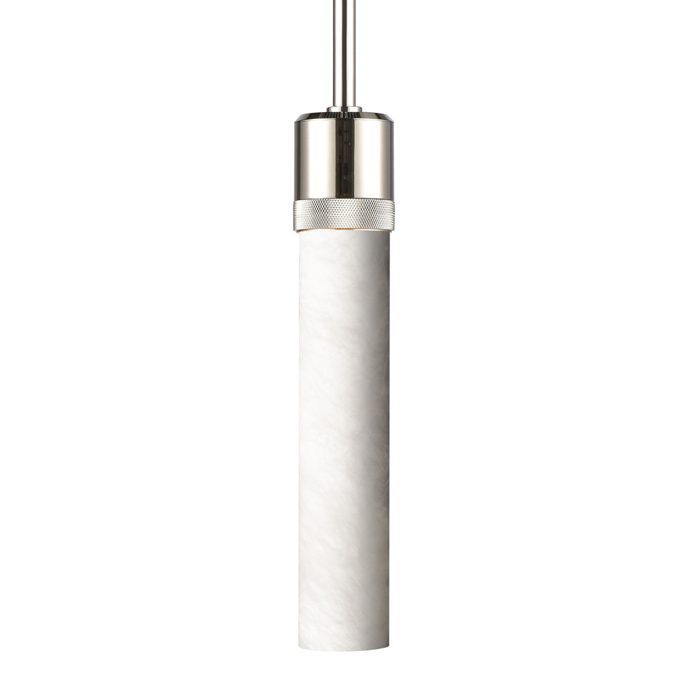 3&#34; E26 Cylindrical Pendant Light, 12&#34; Spanish Alabaster and Polished Nickel Finish