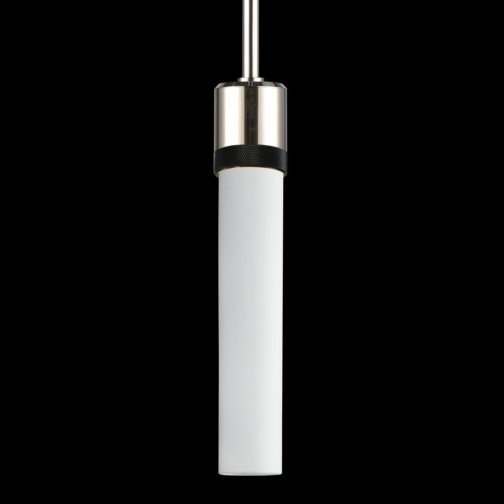 3&#34; E26 Cylindrical Pendant Light, 12&#34; Frosted Glass and Polished Nickel with Black Finish