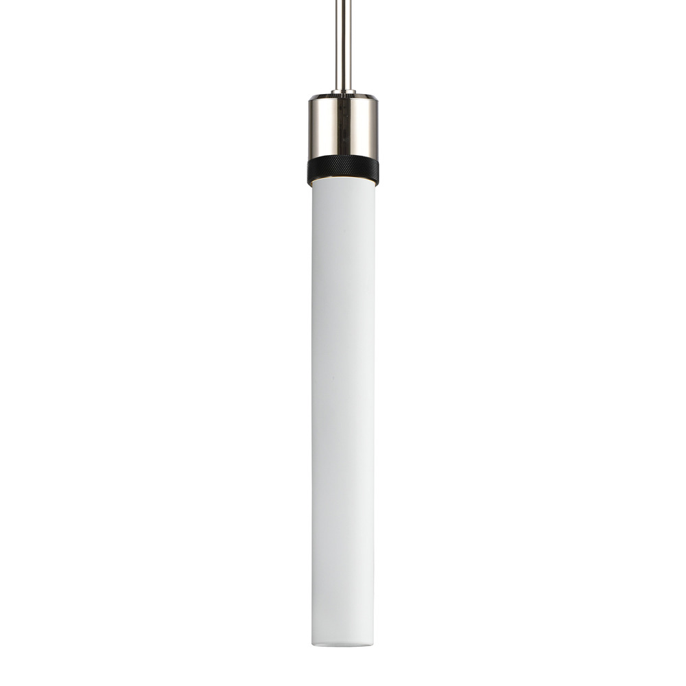 3&#34; E26 Cylindrical Pendant Light, 18&#34; Frosted Glass and Polished Nickel with Black Finish