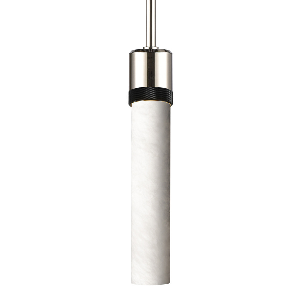 3&#34; E26 Cylindrical Pendant Light, 12&#34; Spanish Alabaster and Polished Nickel with Black Finis