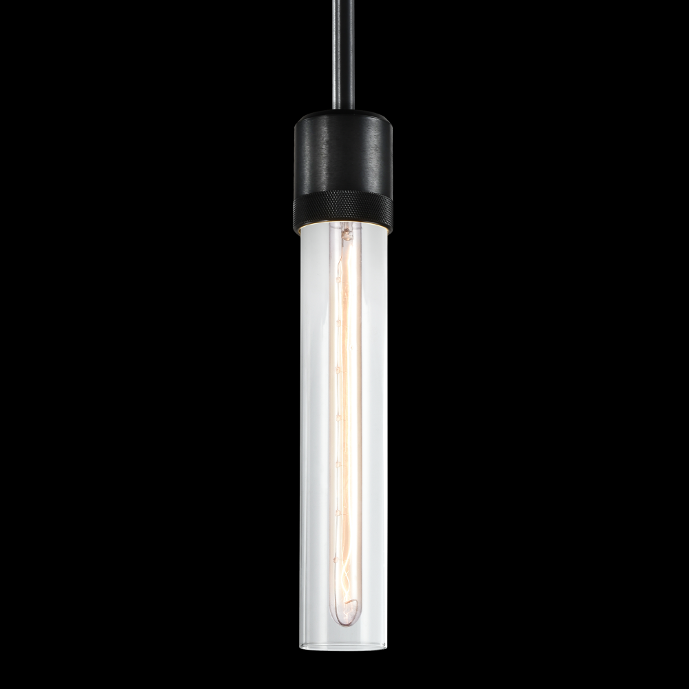 3&#34; E26 Cylindrical Pendant Light, 12&#34; Clear Glass and Satin Brushed Black Finish