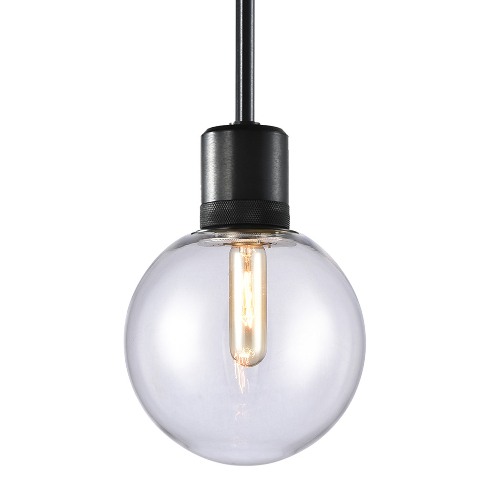 8&#34; E26 Clear Globe Glass Pendant Light and Satin Brushed Black Metal Finish