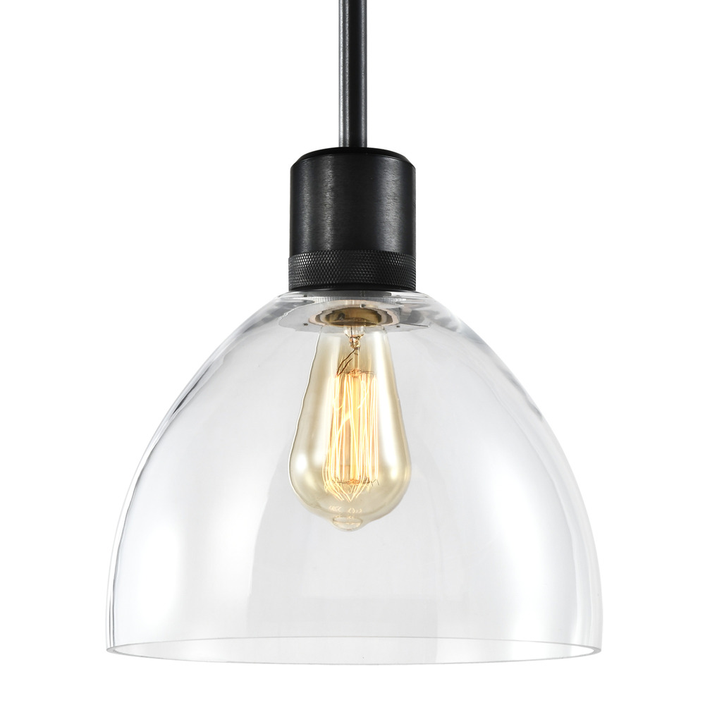 10&#34; E26 Clear Dome Glass Pendant Light and Satin Brushed Black Metal Finish