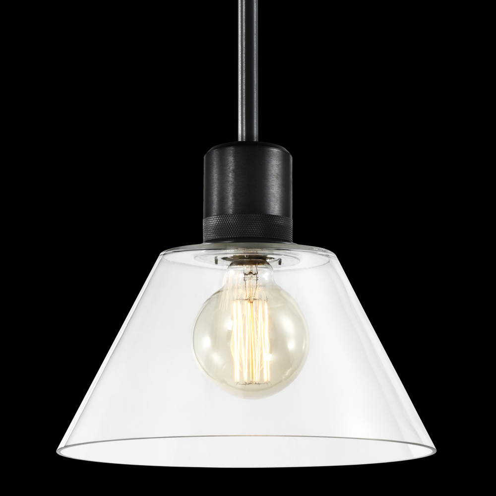 12&#34; E26 Clear Cone Glass Pendant Light and Satin Brushed Black Metal Finish