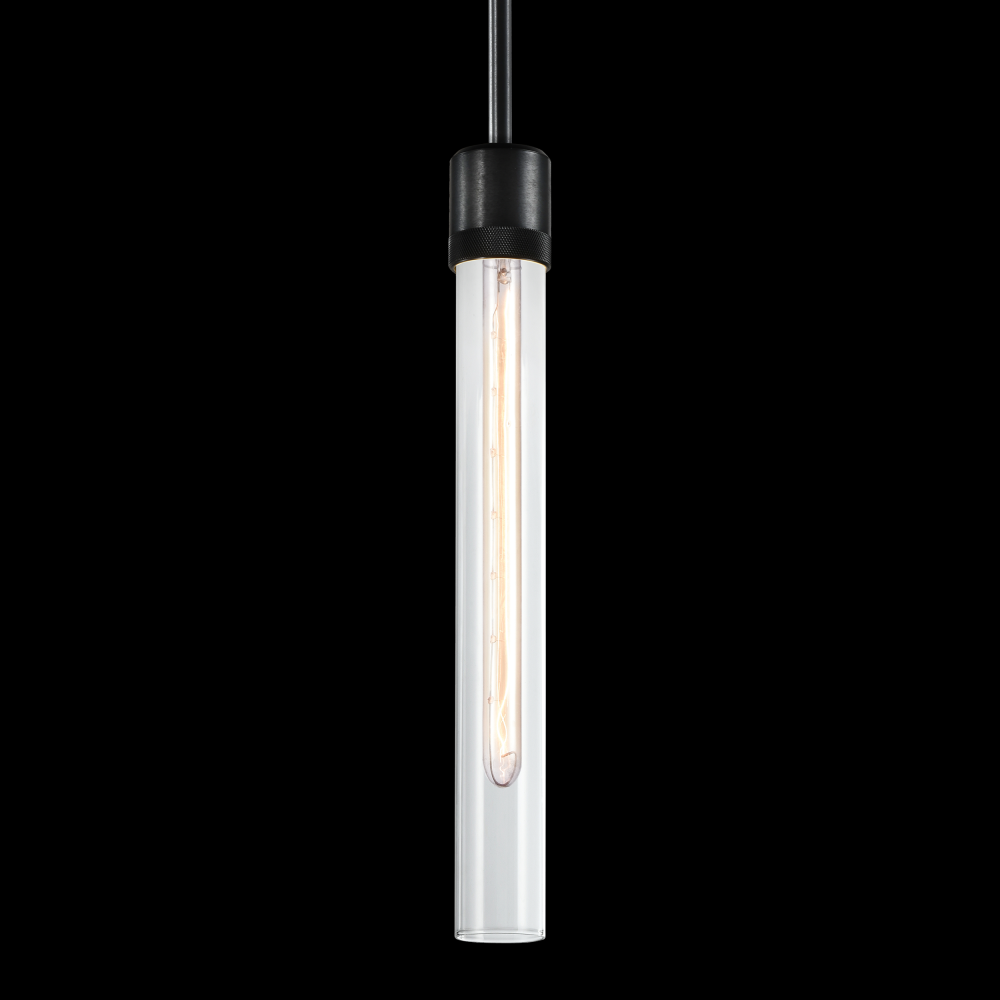 3&#34; E26 Cylindrical Pendant Light, 18&#34; Clear Glass and Satin Brushed Black Finish