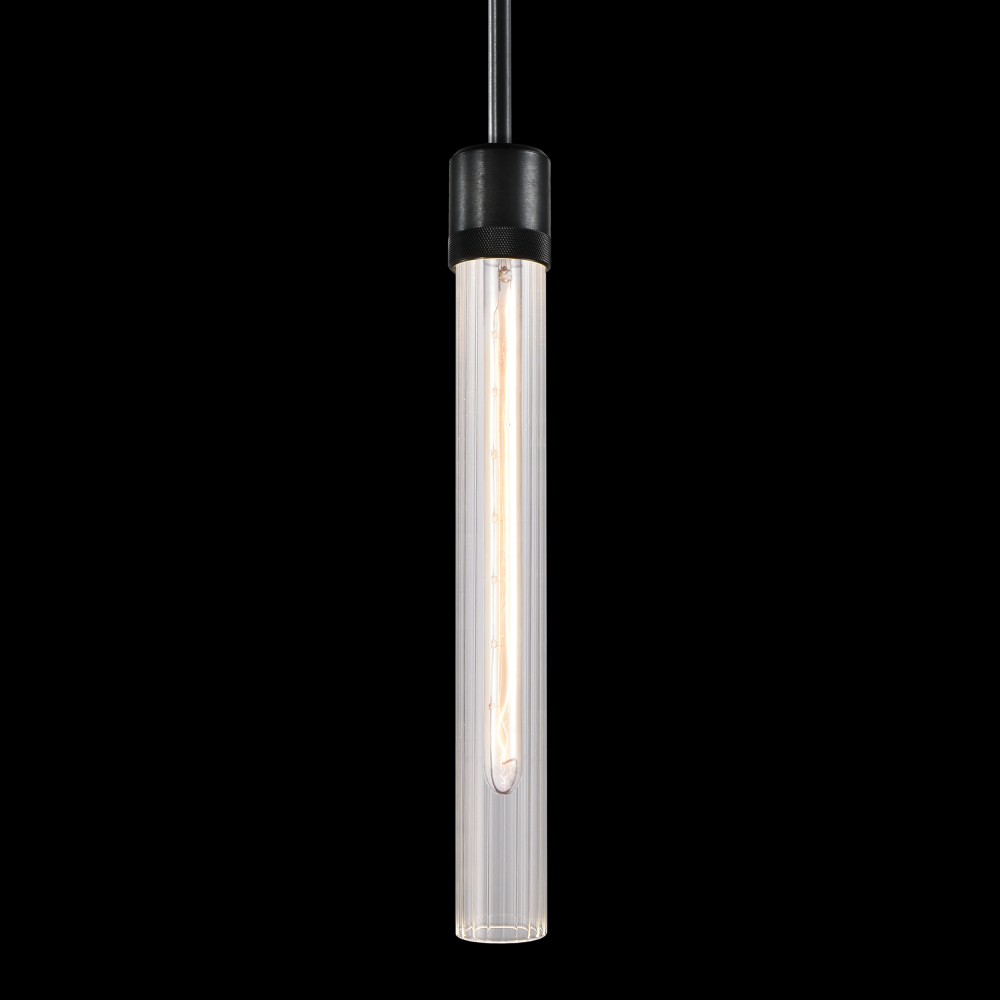 3&#34; E26 Cylindrical Pendant Light, 18&#34; Fluted Glass and Satin Brushed Black Finish