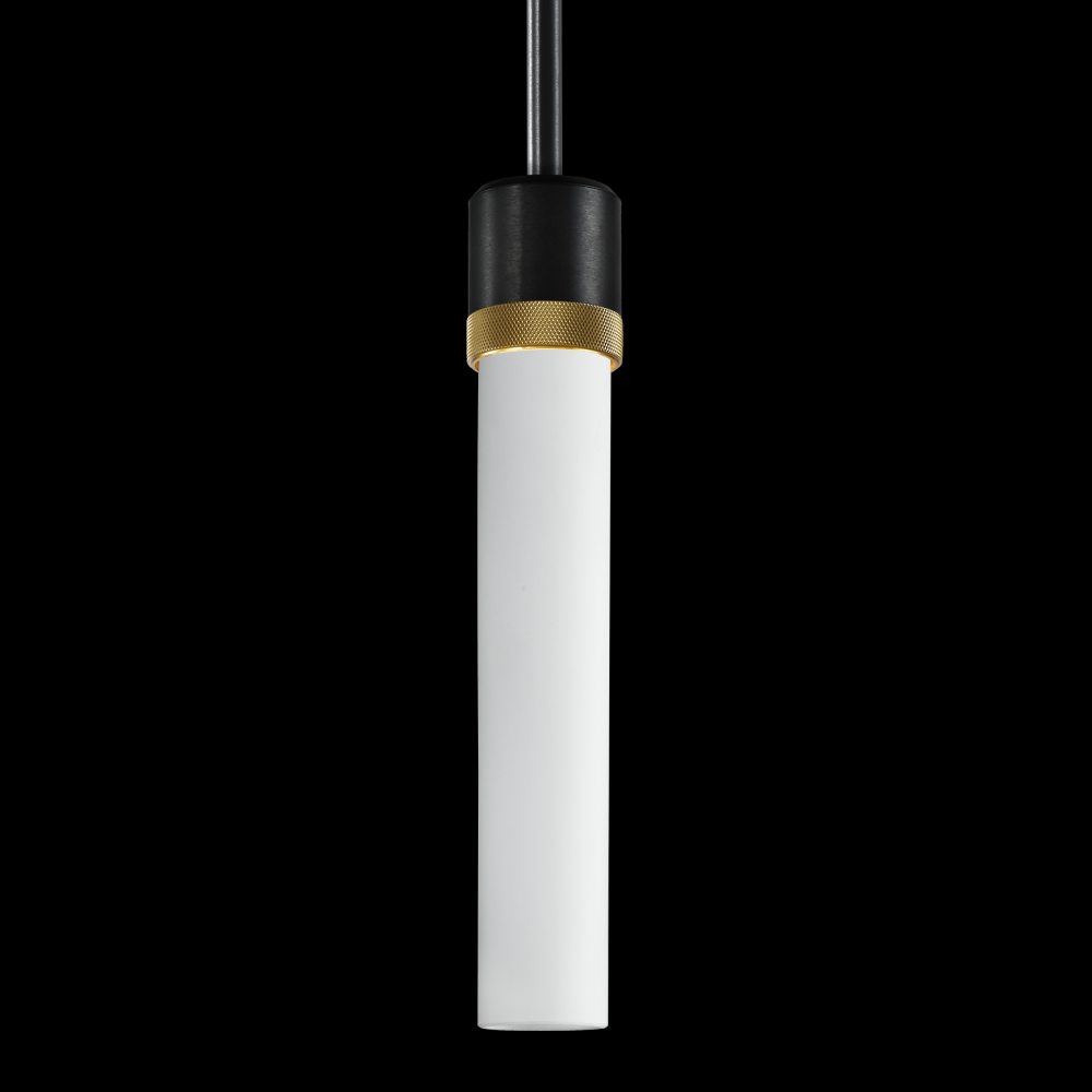 3&#34; E26 Cylindrical Pendant Light, 12&#34; Frosted Glass and Satin Brushed Black with Brass Finis