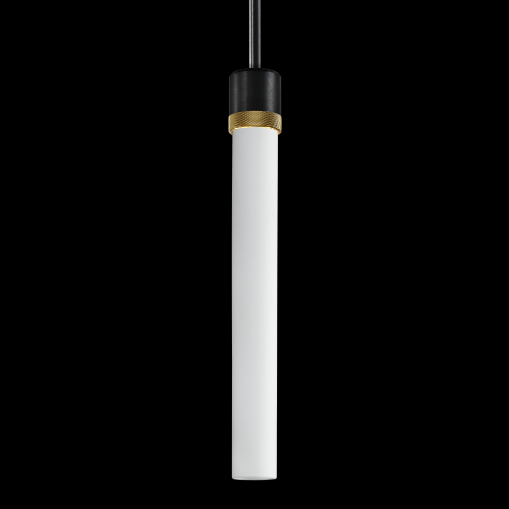 3&#34; E26 Cylindrical Pendant Light, 18&#34; Frosted Glass and Satin Brushed Black with Brass Finis