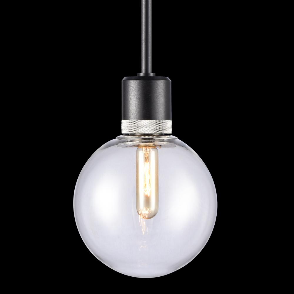 8&#34; E26 Clear Globe Glass Pendant Light and Satin Brushed Black with Nickel Metal Finish