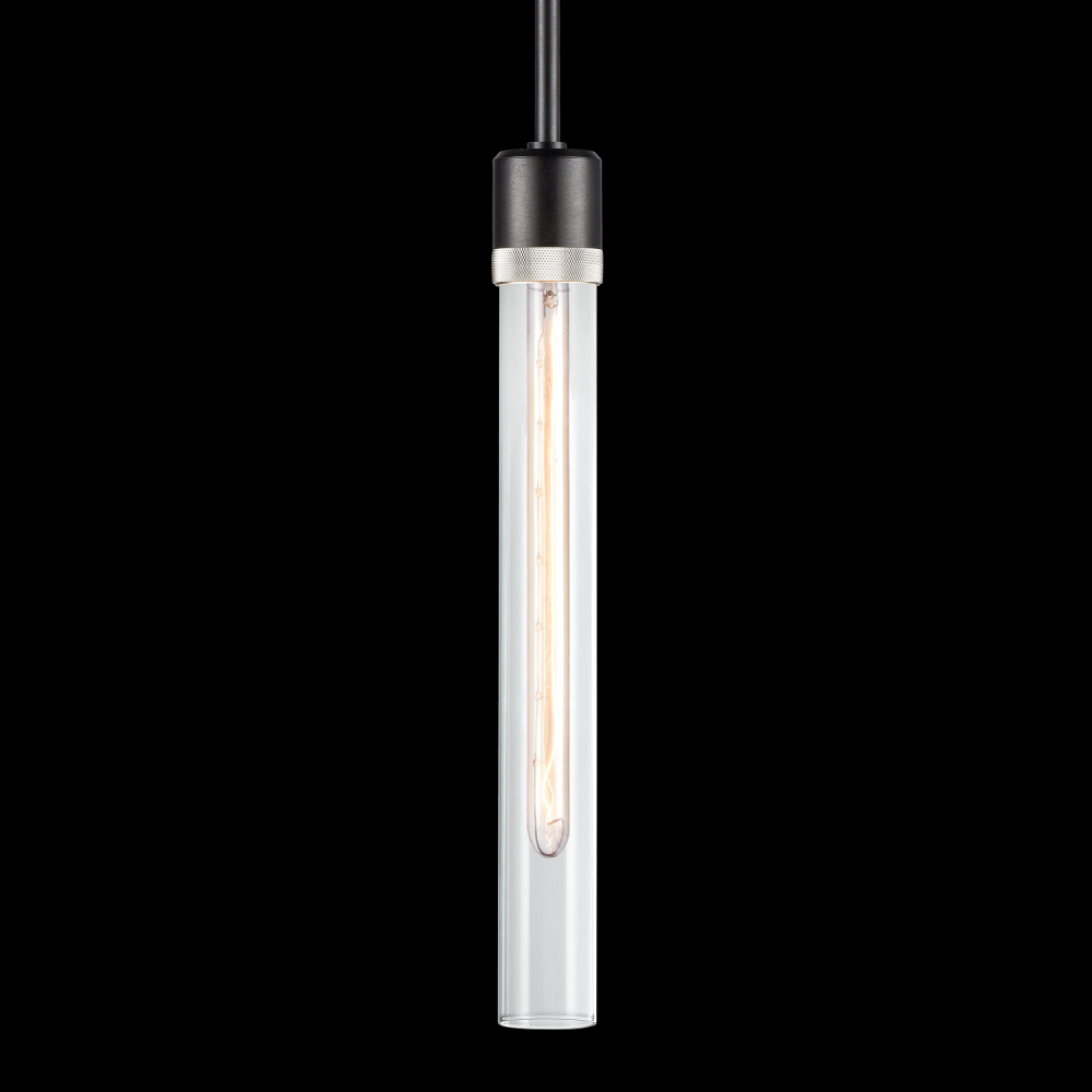 3&#34; E26 Cylindrical Pendant Light, 18&#34; Clear Glass and Satin Brushed Black with Nickel Finish