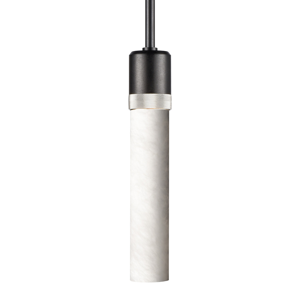 3&#34; E26 Cylindrical Pendant Light, 12&#34; Spanish Alabaster and Satin Brushed Black with Nickel