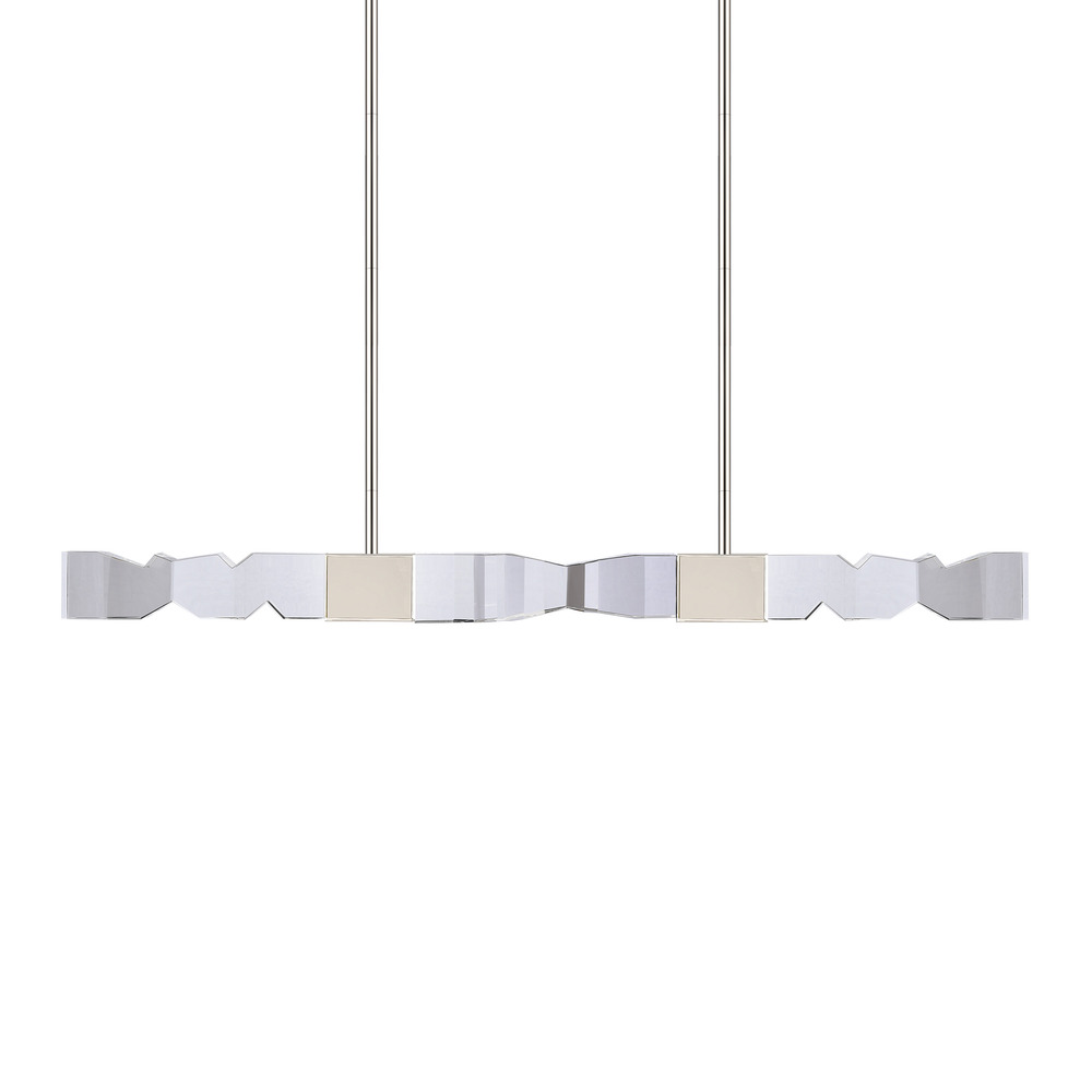 LED 3CCT 4-Light 49&#34; Unique 3&#34;x3&#34; Carved Crystals Luxury Polished Nickel Linear Pendant