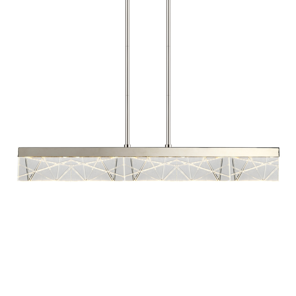 LED 3CCT 43&#34; Thick Engraved Crystals Polished Nickel Linear Pendant