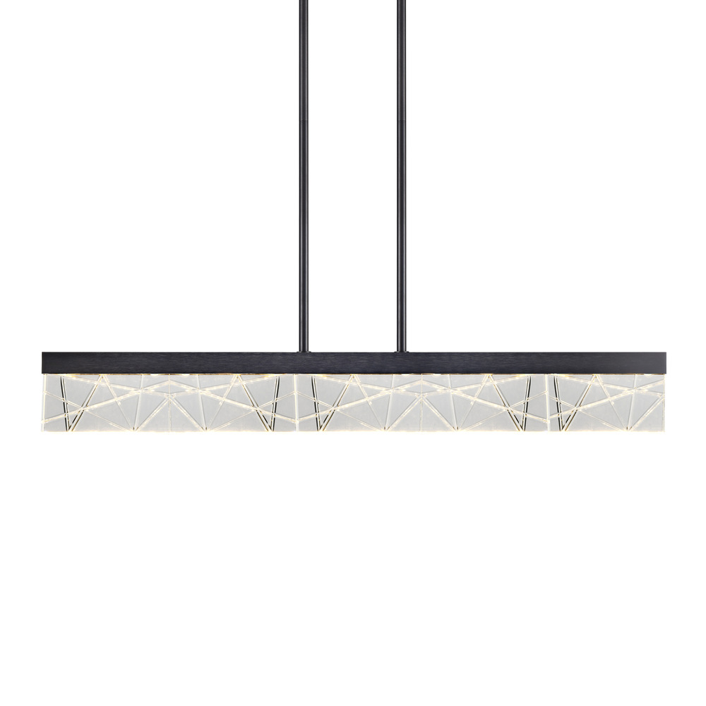 LED 3CCT 43&#34; Thick Engraved Crystals Satin Brushed Black Linear Pendant