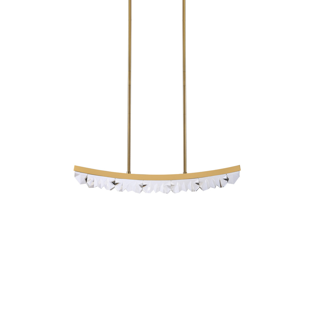 LED 3CCT 32&#34; Unique Curved Crystal Aged Brass Linear Pendant Light