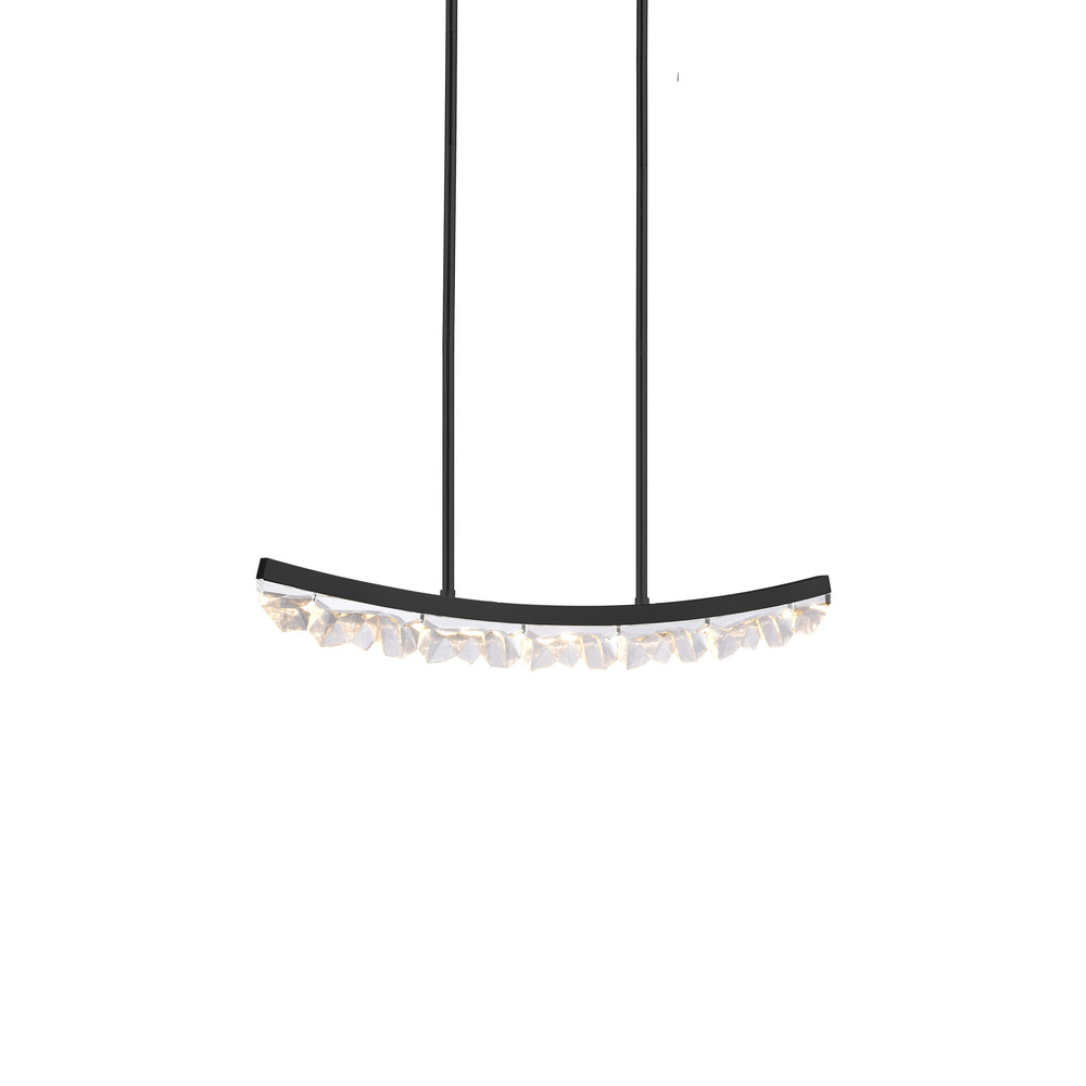 LED 3CCT 32&#34; Unique Curved Crystal Satin Brushed Black Linear Pendant Light