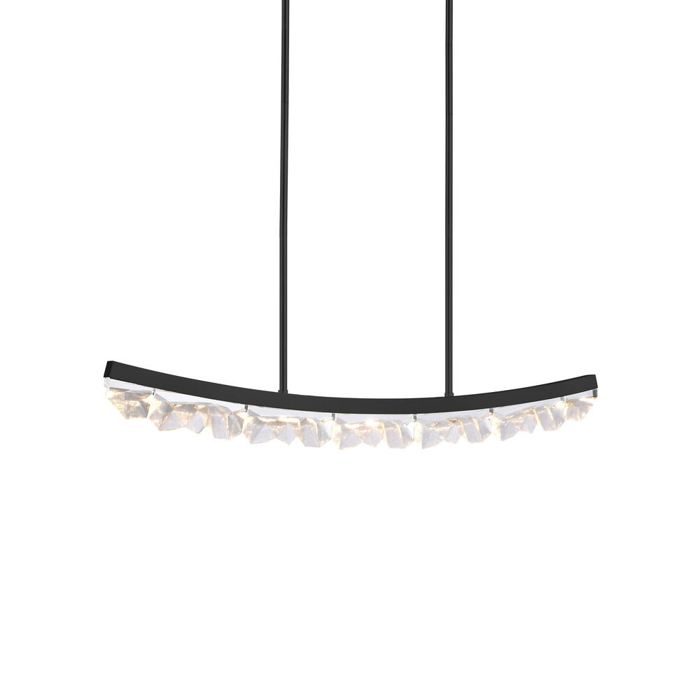 LED 3CCT 48&#34; Unique Curved Crystal Satin Brushed Black Linear Pendant Light