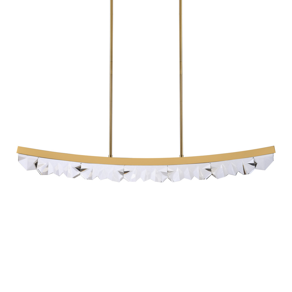 LED 3CCT 57&#34; Unique Curved Crystal Aged Brass Linear Pendant Light