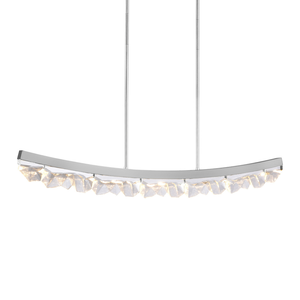 LED 3CCT 57&#34; Unique Curved Crystal Polished Nickel Linear Pendant Light