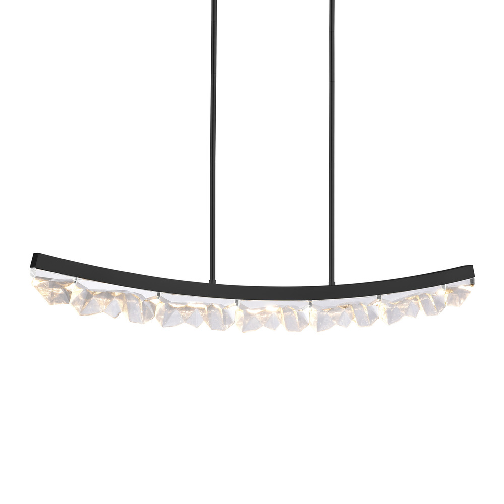 LED 3CCT 57&#34; Unique Curved Crystal Satin Brushed Black Linear Pendant Light